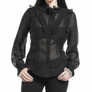 Spin Doctor Hell Bunny Demetria Gothic Victorian Burlesque Top Blouse Sz XL